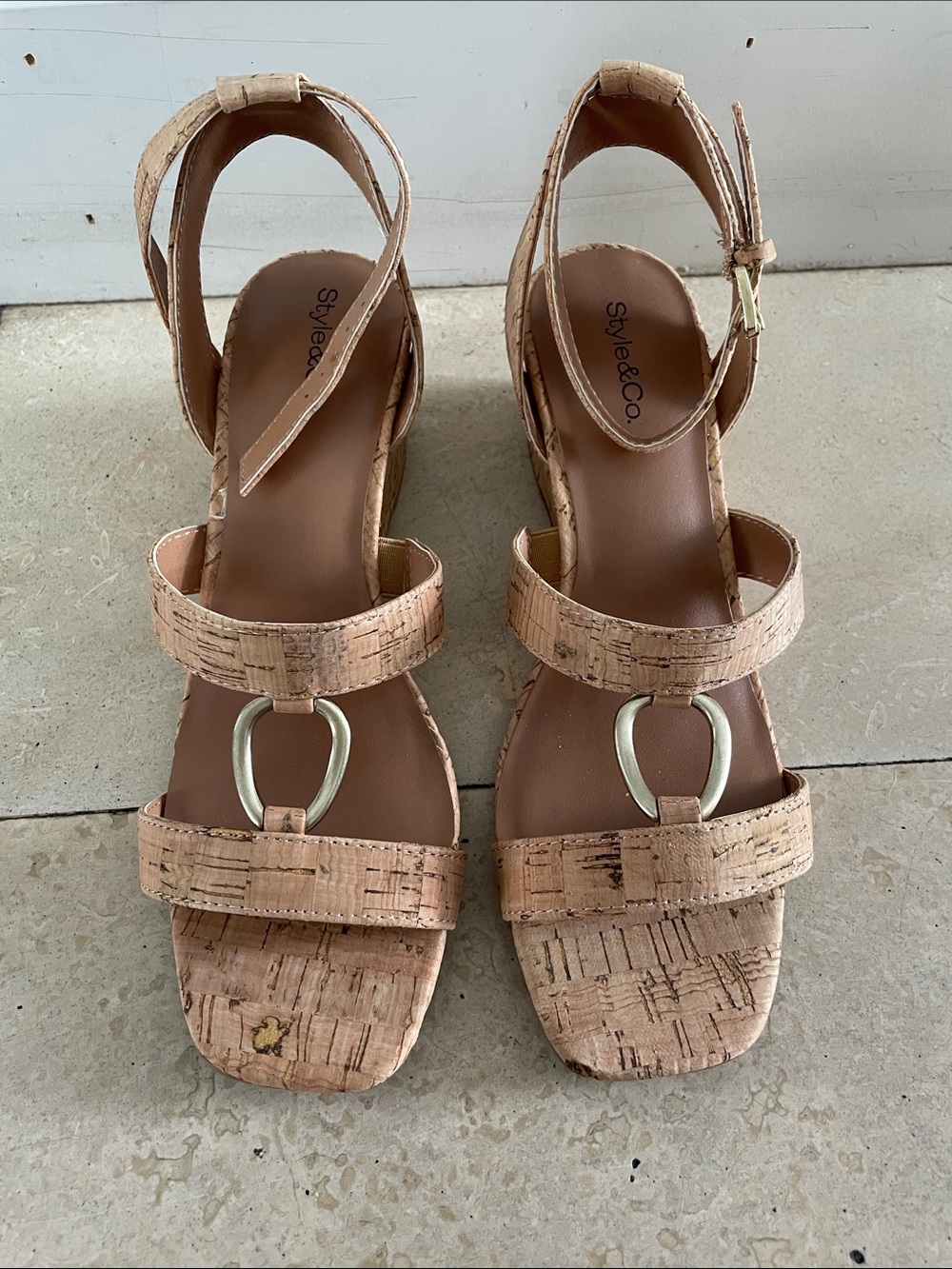 Style & Co. Cork-Strap Sandals with Metallic Ring Accent in Tan